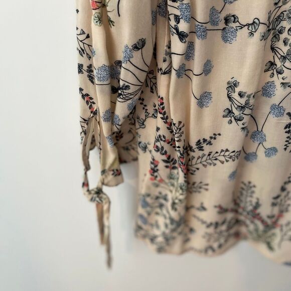 AVA CHRISTINE Floral Split-neck Tie Sleeve Top Blouse Womens Large Boho Cottage - Picture 6 of 10